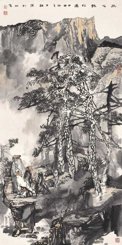 邹立颖 幽谷听松图 镜心